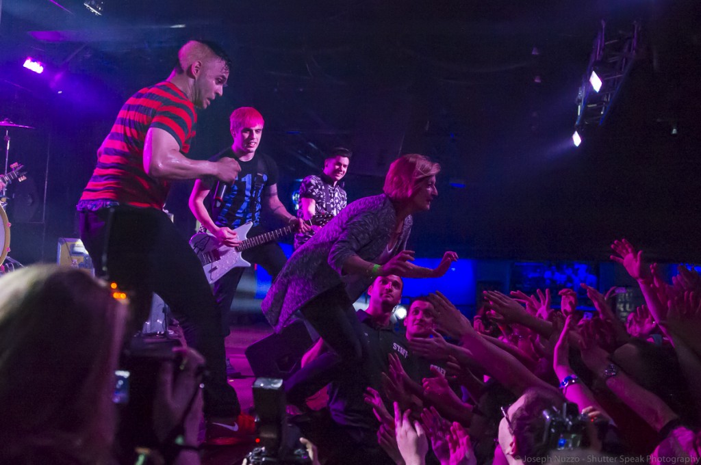 Joe Ragosta of Patent Pending gives guitarist Rob Felicetti's mom instructions on how to stage dive.